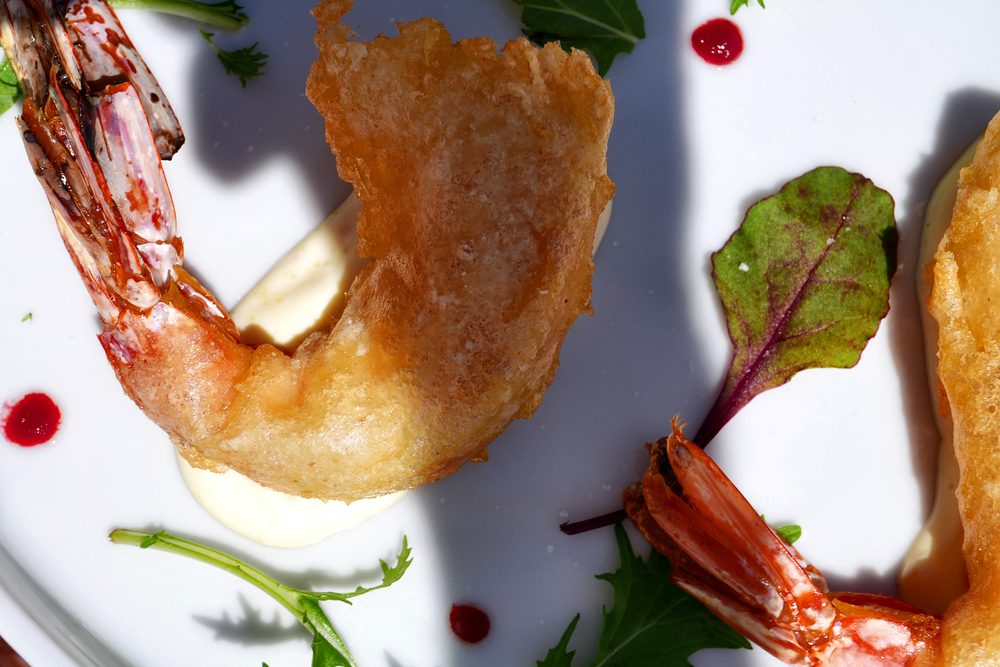 Gamberoni in tempura del menù degustazione